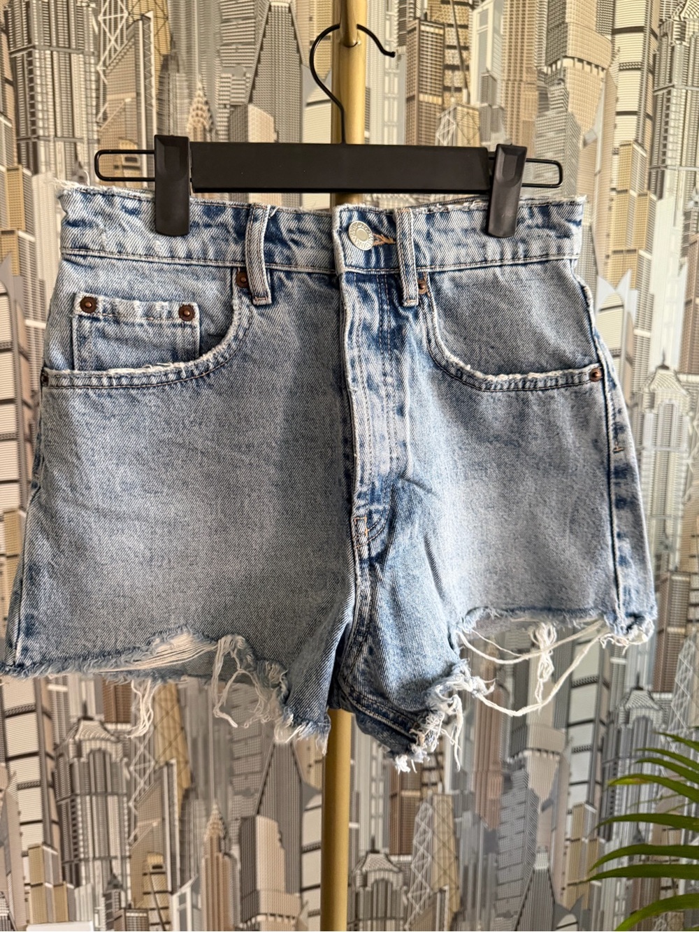 Zara Light Blue Distressed Denim Shorts